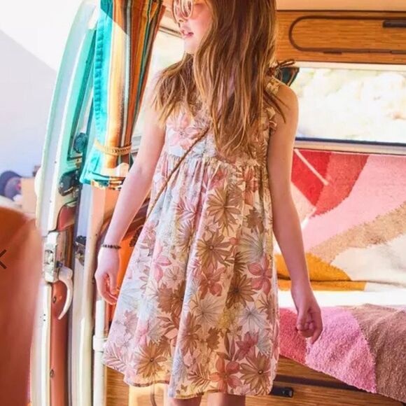 Janie and Jack Sun-washed Floral Sweetheart Cotton Summer Sundress, Girl’s 5 - Picture 3 of 9